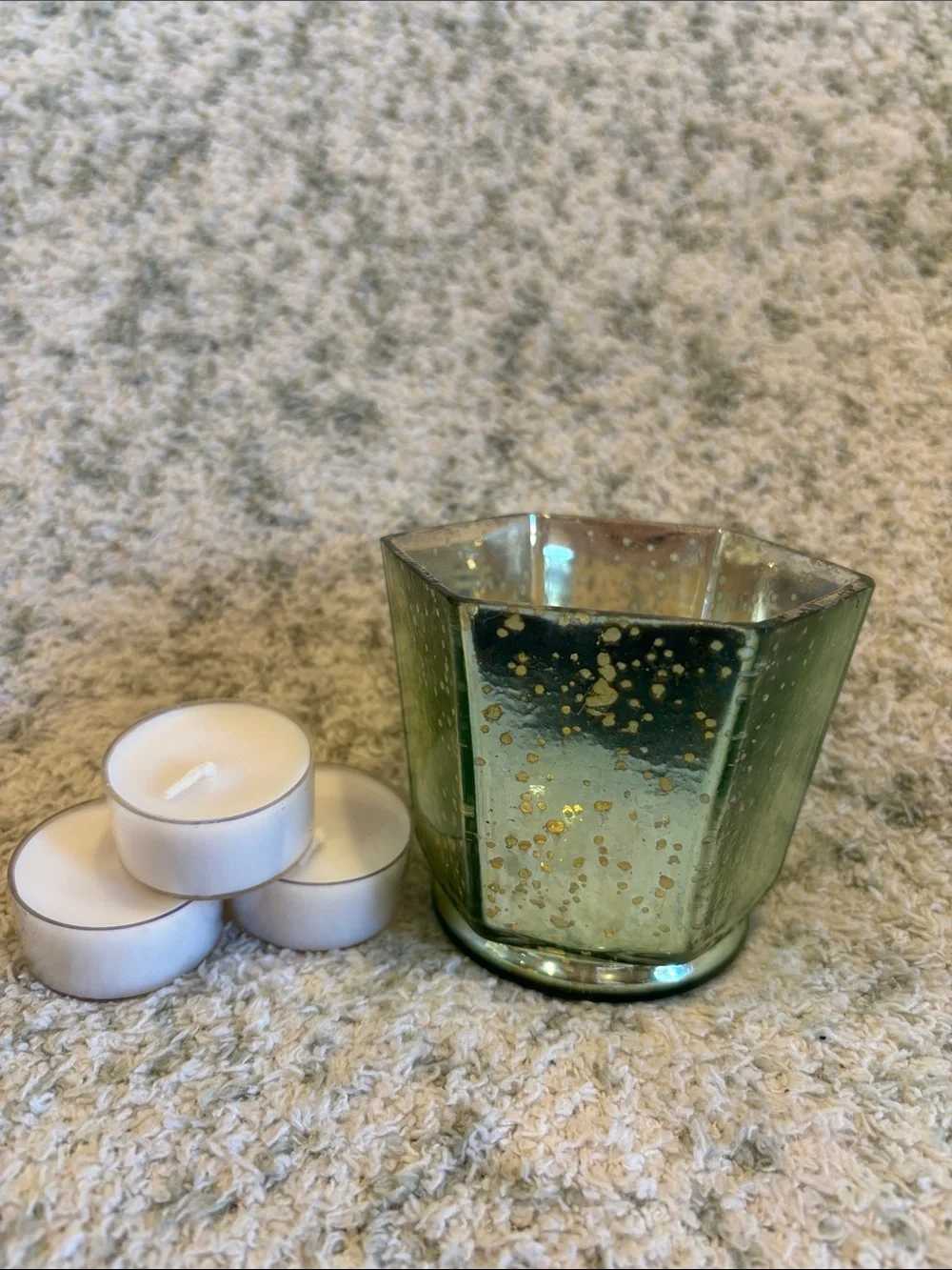 Sage Green Mercury Glass Votive Candle Holder by Koyal NWT Pier One 3x3.5”
